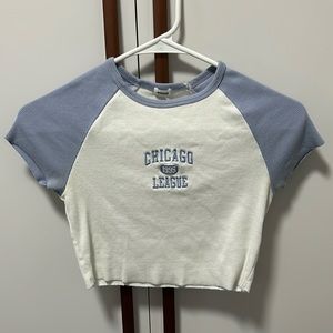 garage blue and white cropped tee